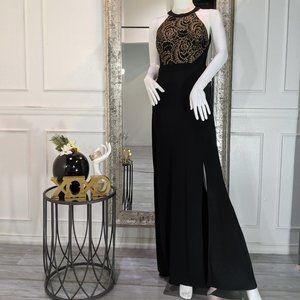 Black and Gold Formal Evening Prom Dress Gown